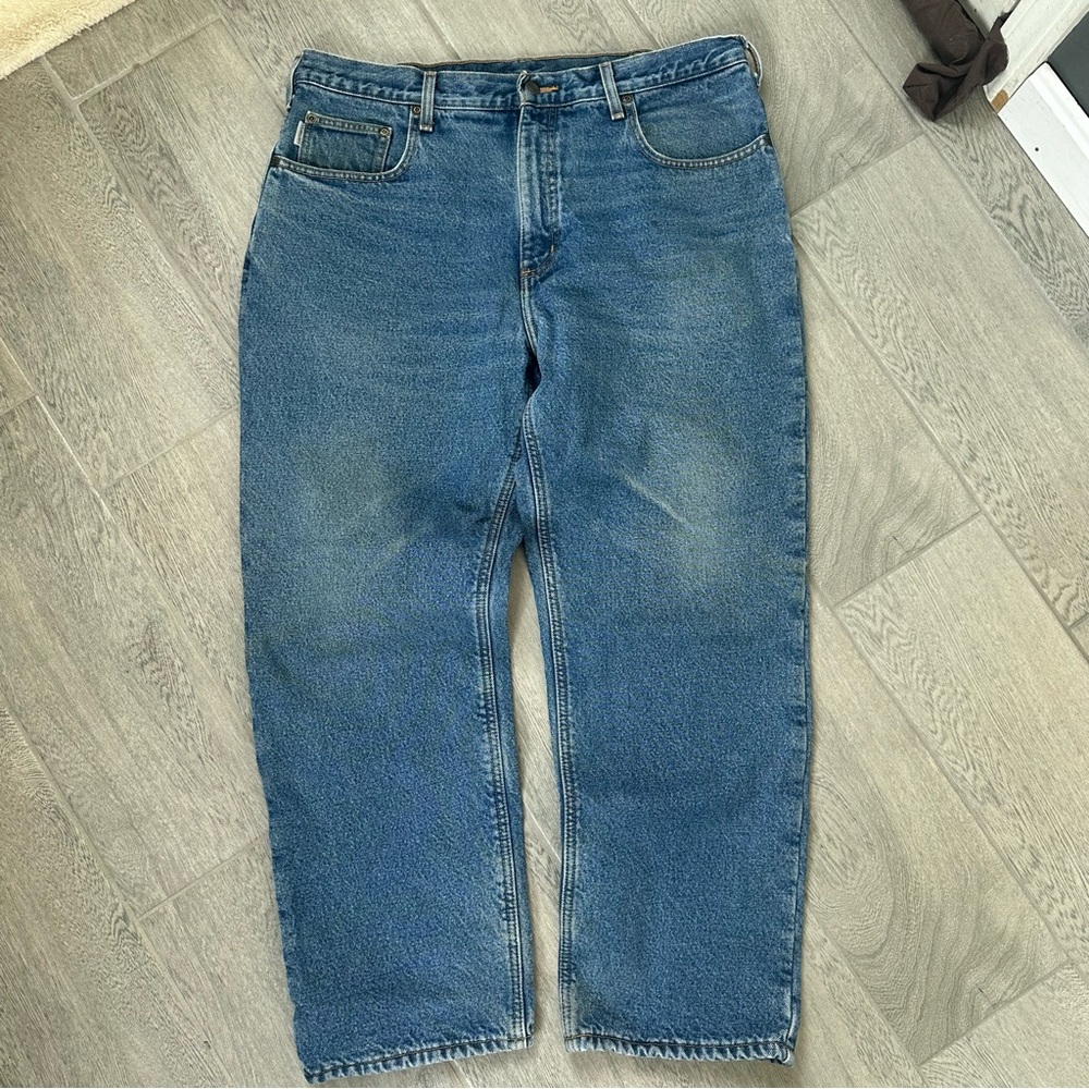 Carhartt Insulated Fleece Lined Jeans Mens 38x30 Relaxed Fit Blue B155